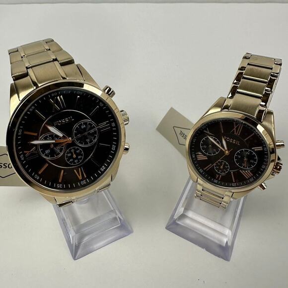 Fossil Couple Set His and Her Chronograph Gold-Tone Watch Gift Set BQ2400SET - Picture 1 of 10